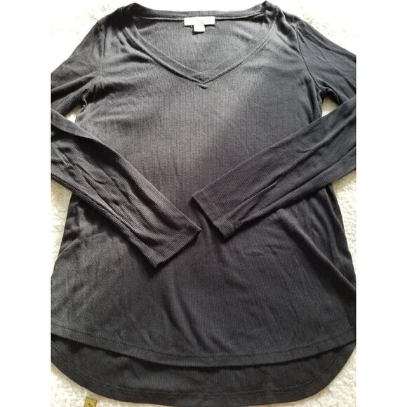 TREASURE AND BOND WOMENS BLACK LONG SLEEVE V-NECK RIB KNIT TOP SIZE MEDIUM - Picture 5 of 9